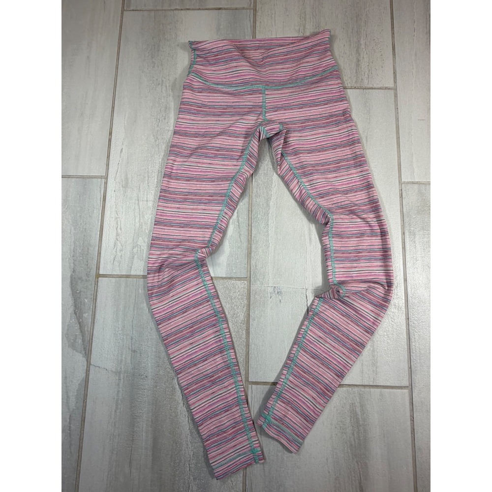 Lululemon Pink Teal Space Dye Striped High Rise Leggings Size 6 Yoga Tights